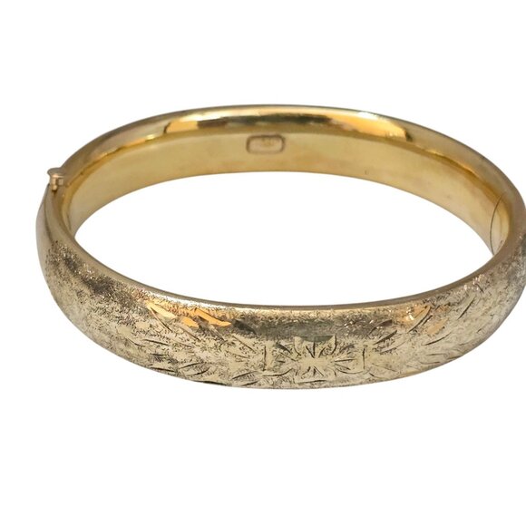 Vintage Marked Rine 1/20th 12kt Gold Filled Florentine Embossed Bangle Bracelet - Picture 1 of 7